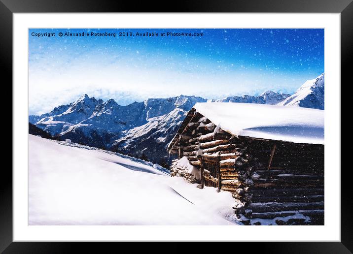 Log Cabin in Alps Framed Mounted Print by Alexandre Rotenberg