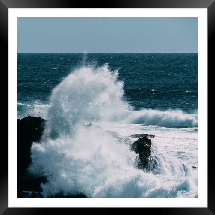 Wave crashes onto rocks on storm day Framed Mounted Print by Alexandre Rotenberg