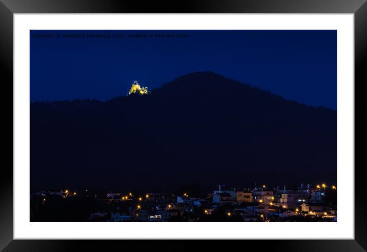 Pena Palace in Sintra, Lisbon, Portugal in the night lights. Famous landmark. Most beautiful castles in Europe Framed Mounted Print by Alexandre Rotenberg