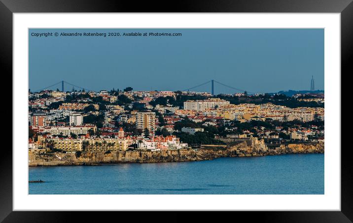 View from Cascais eastwards towards Lisbon with Ponte 25 de Abril and Rei Cristo visible, Lisbon, Portugal Framed Mounted Print by Alexandre Rotenberg