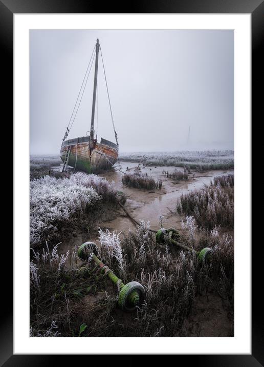 Beached Boat in the Fog Framed Mounted Print by Daniel Farrington