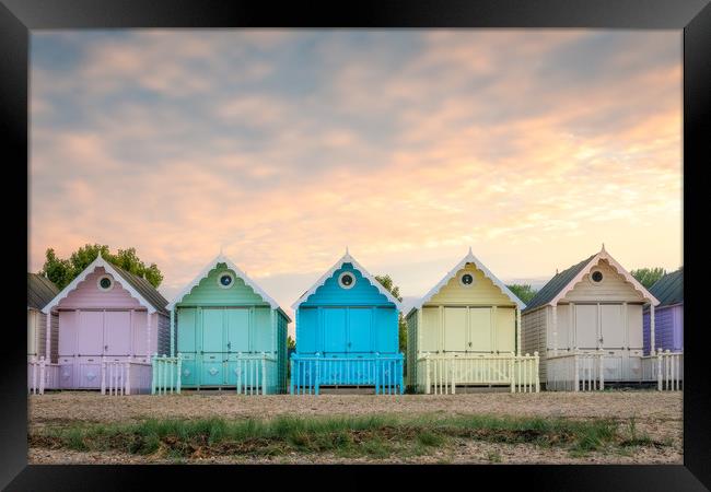 Mersea Island Beach Huts Framed Print by Daniel Farrington