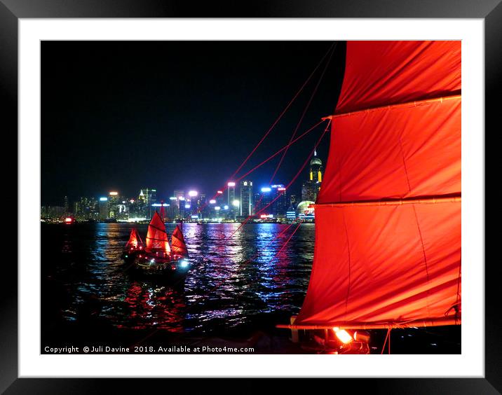 Red Sail Junks in Hong Kong Harbor Framed Mounted Print by Juli Davine