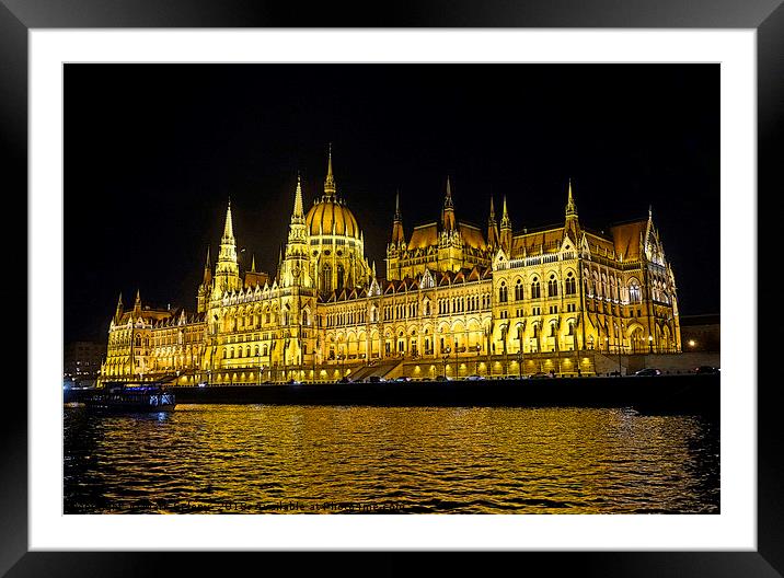 Hungarian Parliament at night                      Framed Mounted Print by Mark Seleny