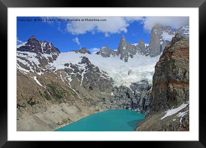 Emerald Lake at the footsteps of Fitz Roy Towers Framed Mounted Print by Mark Seleny