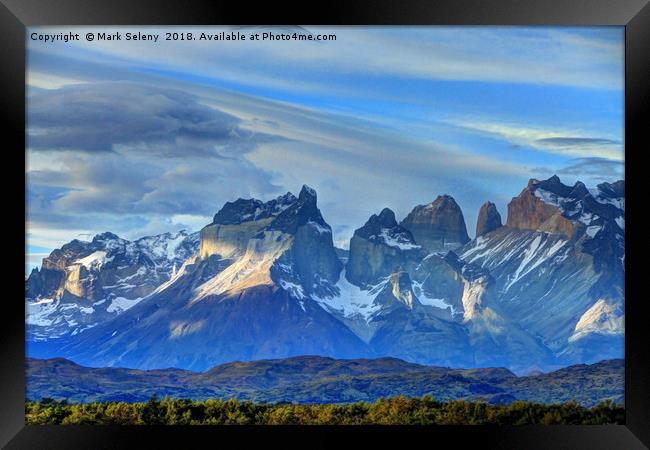 Sunset in Torres del Paine Mountains Framed Print by Mark Seleny