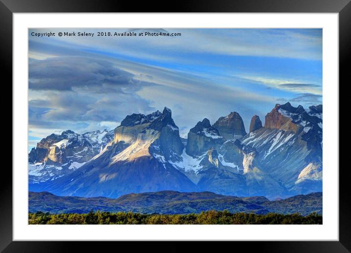 Sunset in Torres del Paine Mountains Framed Mounted Print by Mark Seleny