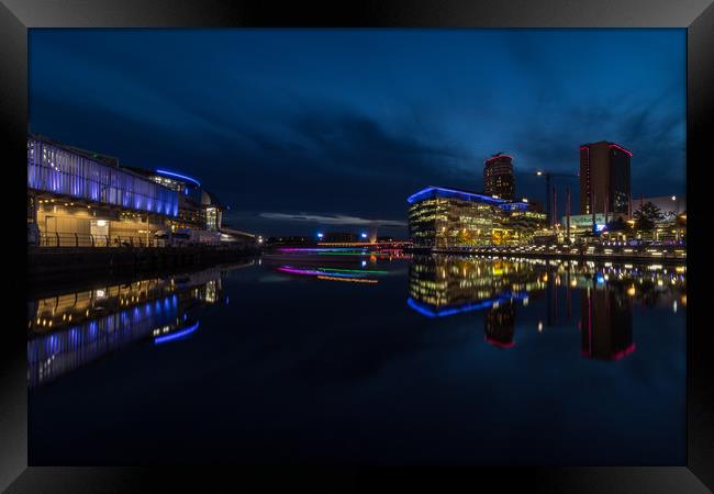 Night Time shot at Media City, Salford Quays  Framed Print by Tony Keogh