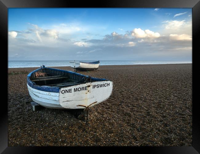 Two boats on shingle, Aldburgh Framed Print by Donnie Canning