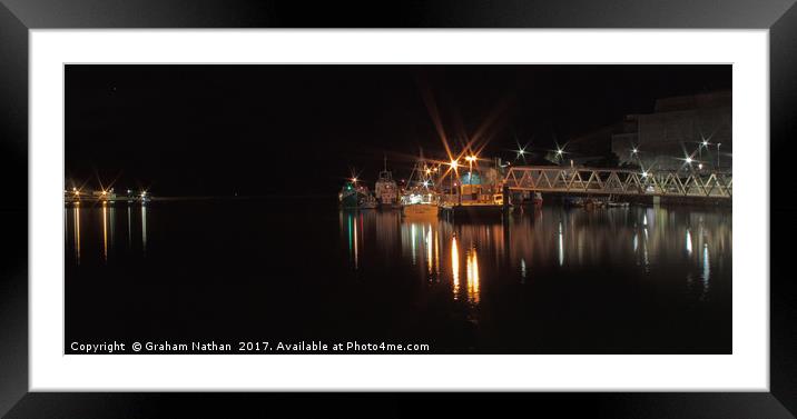 Serene Reflections of Plymouth Barbican at Night Framed Mounted Print by Graham Nathan