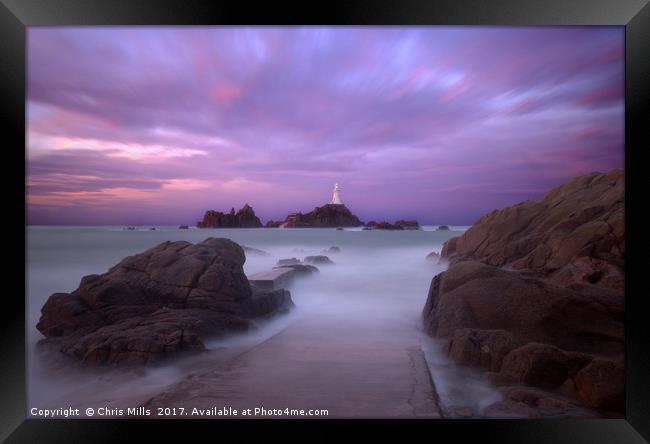 Corbiere Lighthouse - Jersey - Sunrise Framed Print by Chris Mills