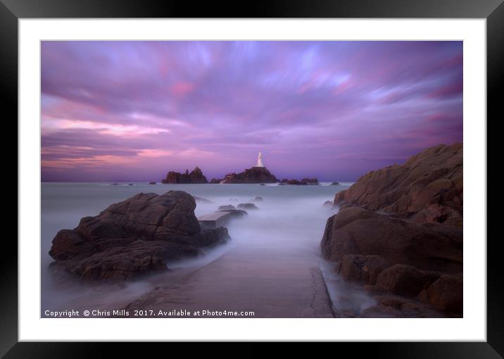 Corbiere Lighthouse - Jersey - Sunrise Framed Mounted Print by Chris Mills