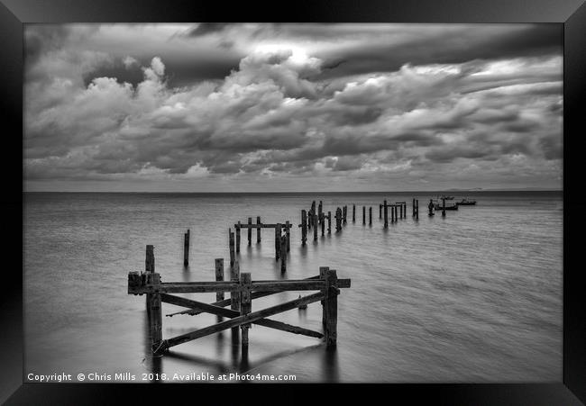Swanage Pier Mono Framed Print by Chris Mills