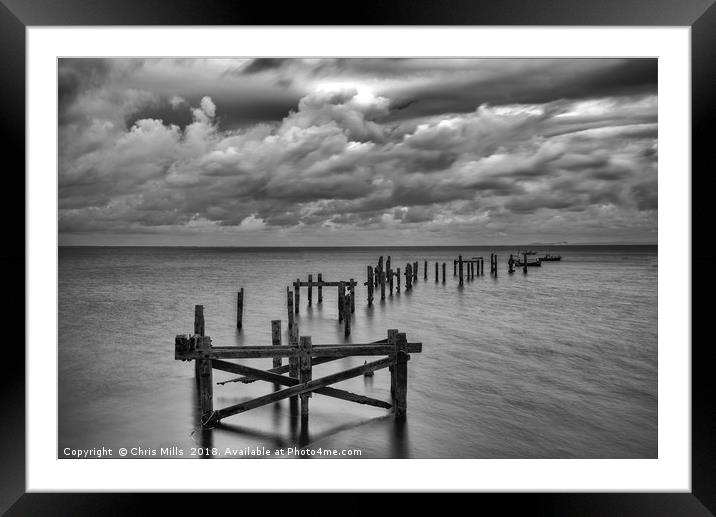Swanage Pier Mono Framed Mounted Print by Chris Mills