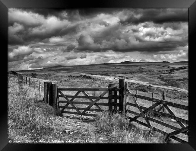Dartmoor Mono Landscape Framed Print by Chris Mills