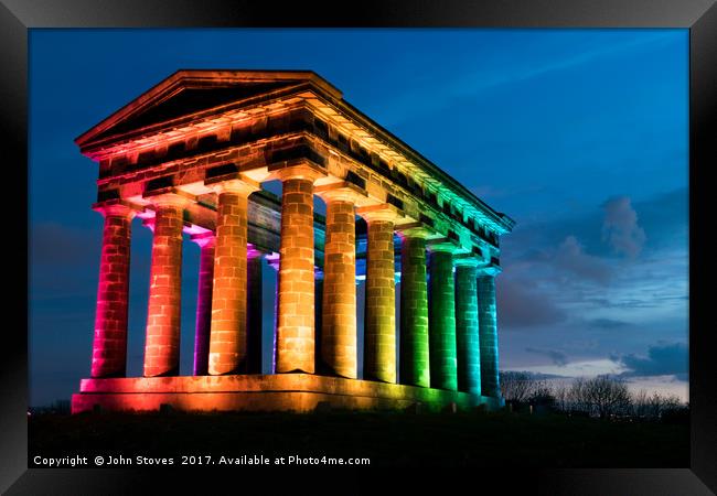 Illuminated Penshaw Monument at Night with Rainbow Framed Print by John Stoves