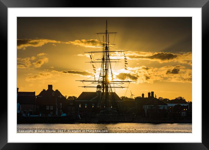 Magnificent sunset view of HMS Trincomalee at Hart Framed Mounted Print by John Stoves