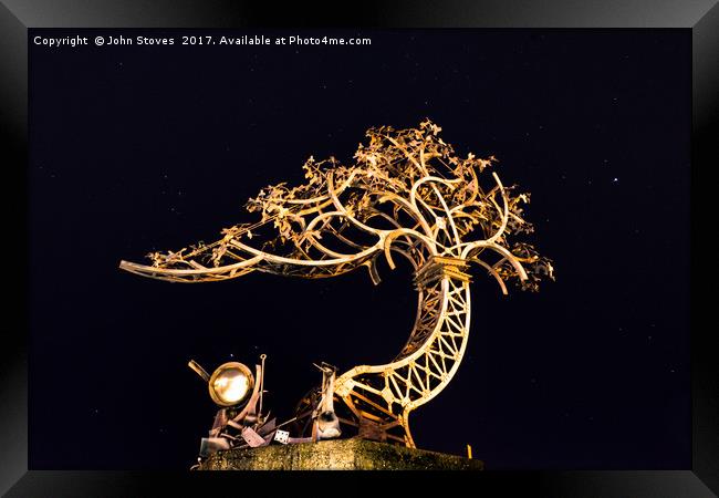 The Shadows in another light, Metal tree sculpture Framed Print by John Stoves