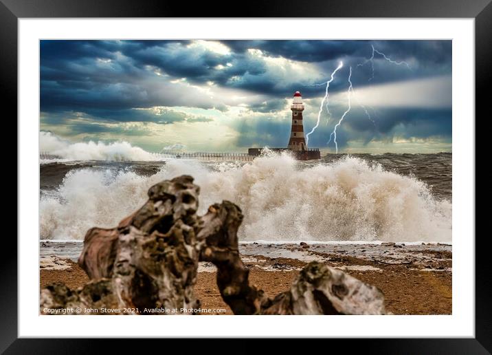 Lighthouse Storm Framed Mounted Print by John Stoves