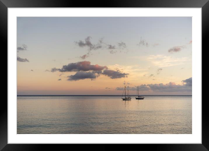 Sailing Boats moored at dusk Framed Mounted Print by Ashley Wootton