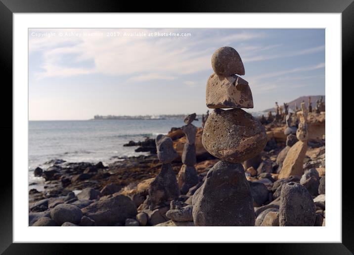 Stone Balancing, Playa Blanca Framed Mounted Print by Ashley Wootton