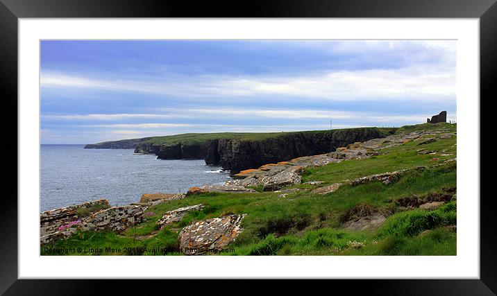 Coastline, and castle, Caithness, North Scotland Framed Mounted Print by Linda More