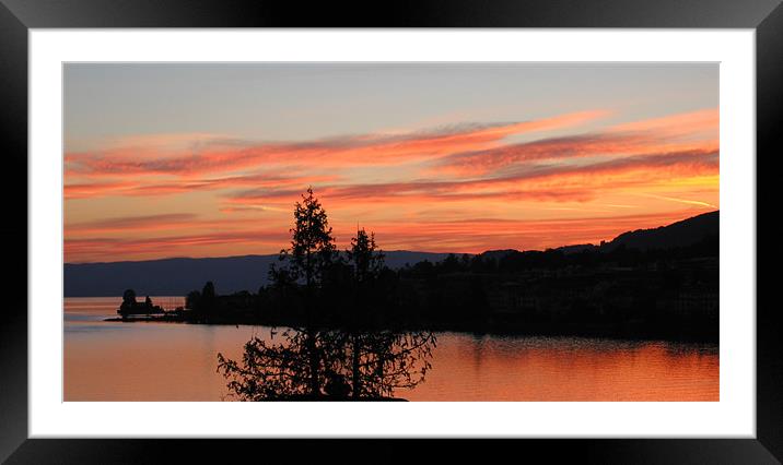 Sunset, Lake Geneva, Montreaux, Switzerland Framed Mounted Print by Linda More
