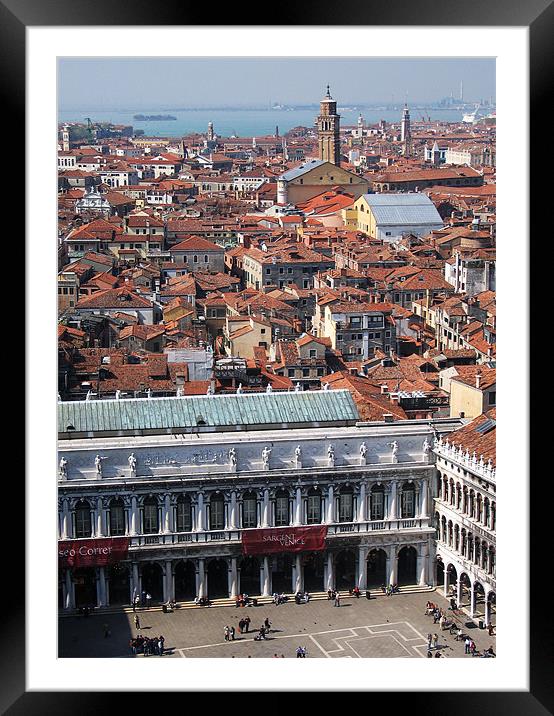Piazza San Marco and Venice skyline, aerial view Framed Mounted Print by Linda More
