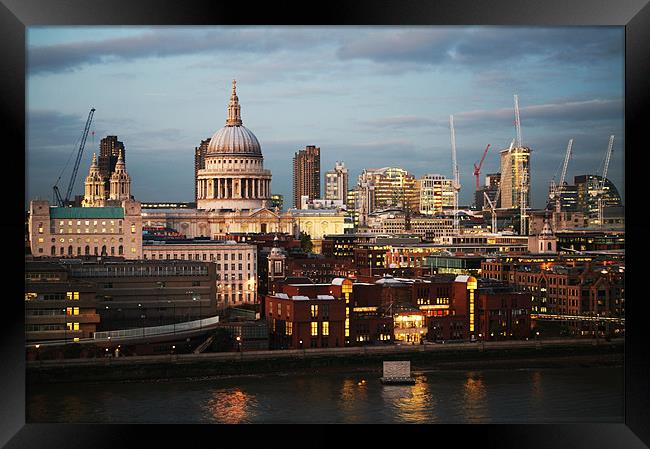 City of London and St Paul's Cathedral at dusk Framed Print by Linda More