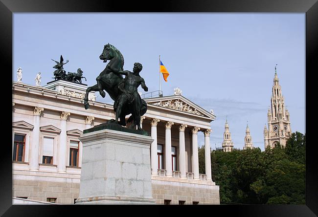 Austrian Parliament Building and Rathaus City Hall Framed Print by Linda More