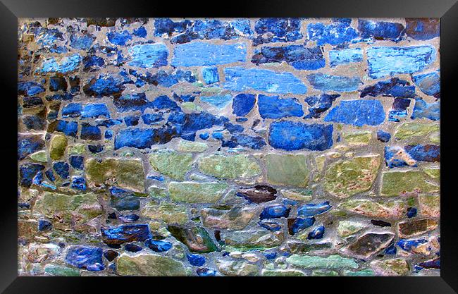 Abstract brick wall with blue tones Framed Print by Linda More