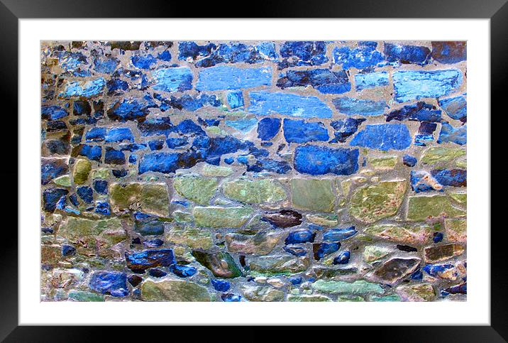 Abstract brick wall with blue tones Framed Mounted Print by Linda More