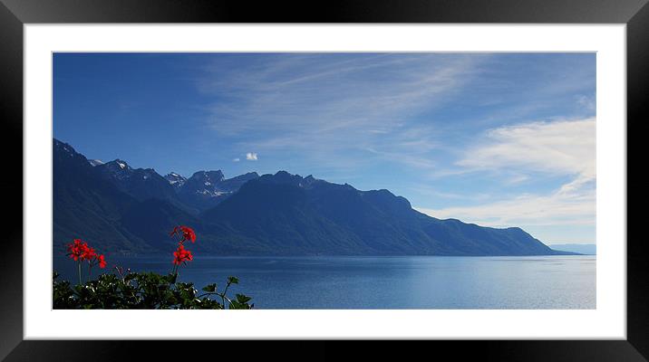 Lake Geneva and mountain landscape, Switzerland Framed Mounted Print by Linda More