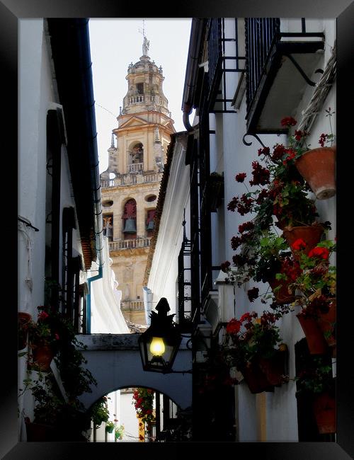 Mezquita Cathedral, pretty lane, Cordoba, Spain Framed Print by Linda More