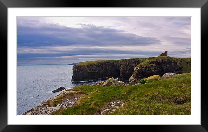 Old Wick Castle and cliffs landscape, Scotland Framed Mounted Print by Linda More