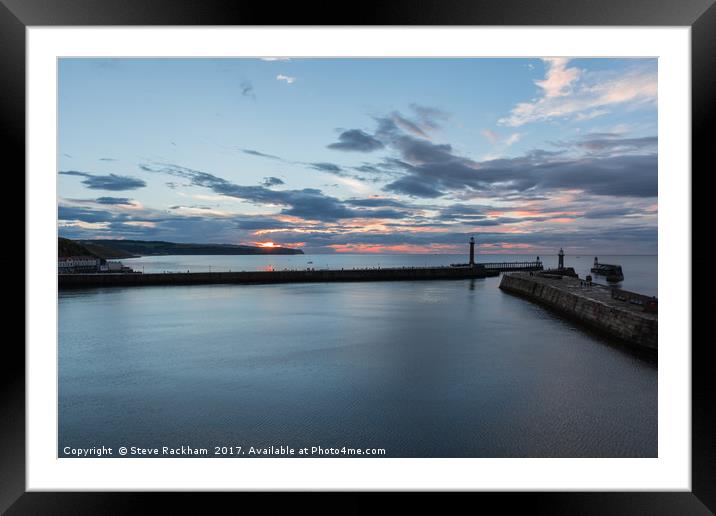 Sunset Over Whitby Harbour Entrance Framed Mounted Print by Steve Rackham