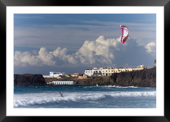 Surfers Beach Kite Surfer, El Cotillo, Fuerteventu Framed Mounted Print by John Parker