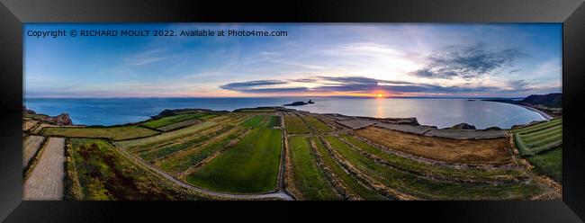 Worms Head , Rhossili and Llangenith Panorama Framed Print by RICHARD MOULT