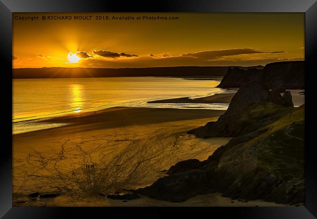 Sunset At Three Cliffs Bay Gower Framed Print by RICHARD MOULT