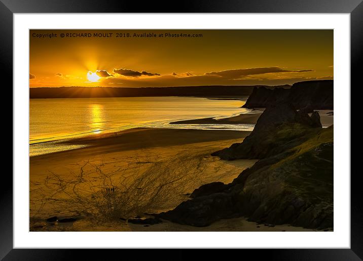 Sunset At Three Cliffs Bay Gower Framed Mounted Print by RICHARD MOULT