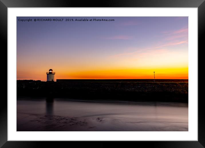 Burry Port Lighthouse at sunset Framed Mounted Print by RICHARD MOULT