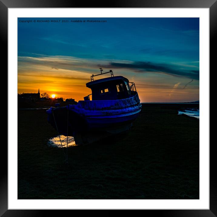Fishing Boat At Sunset Framed Mounted Print by RICHARD MOULT