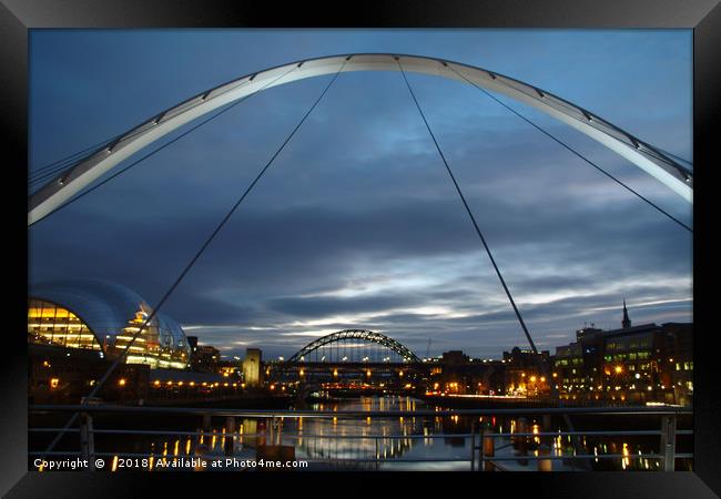 Night Bridges in Newcastle Framed Print by Roger Utting