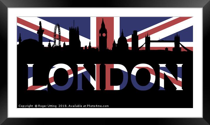 London Skyline union jack Framed Mounted Print by Roger Utting