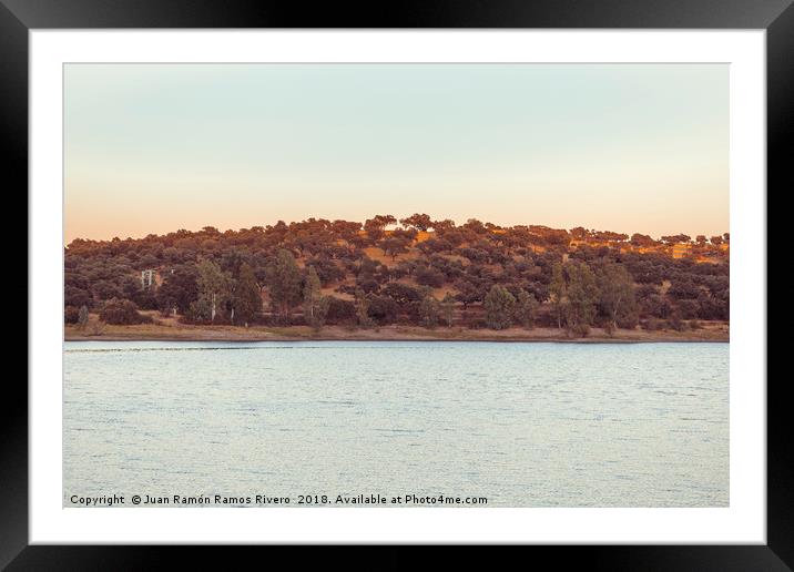 Lake in the foreground, with montains of eucalyptu Framed Mounted Print by Juan Ramón Ramos Rivero