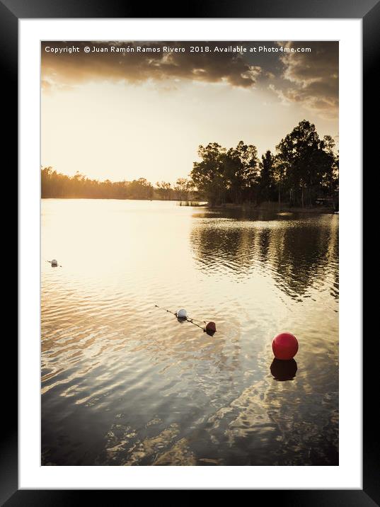 Red buoy in the golden waters by the sunset sun Framed Mounted Print by Juan Ramón Ramos Rivero