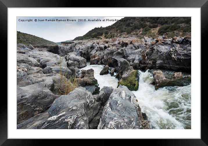 Guadiana River descending with force between Framed Mounted Print by Juan Ramón Ramos Rivero