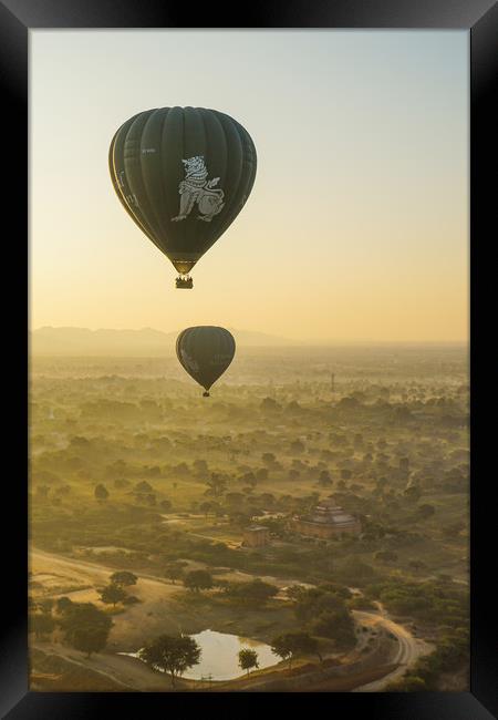 Bagan from a hot air balloon Framed Print by Genevieve HUI BON HOA