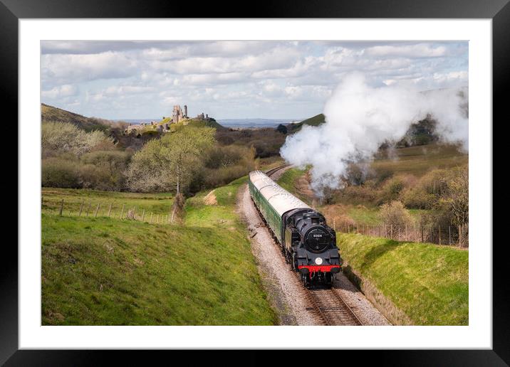 Corfe Castle Steam Train Framed Mounted Print by David Semmens
