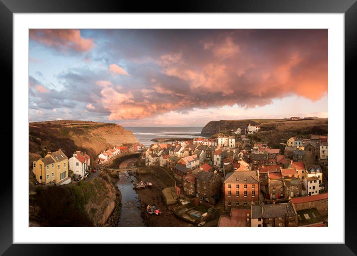 Sunset over Staithes Framed Mounted Print by David Semmens